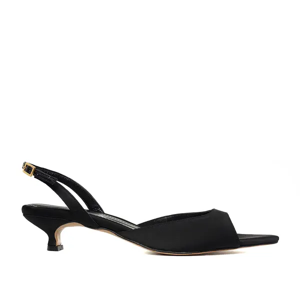 Sandale Vicky Satin, Varf Ascutit, Negre - Kitten Heels - 40 / 4 cm