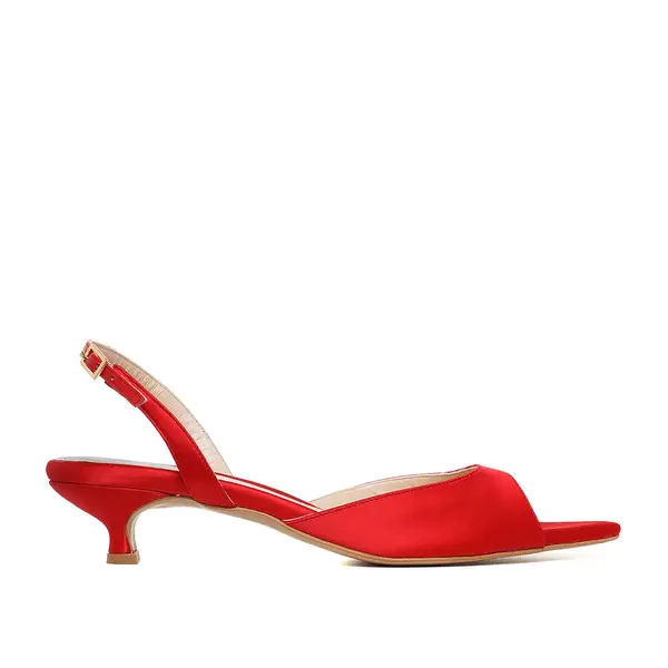 Sandale Vicky Satin, Varf Ascutit, Rosii - Kitten Heels - 41 / 4 cm