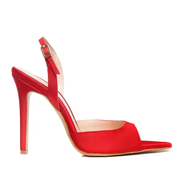 Sandale Vicky Satin, Varf Ascutit, Rosu - 42 / 8 cm