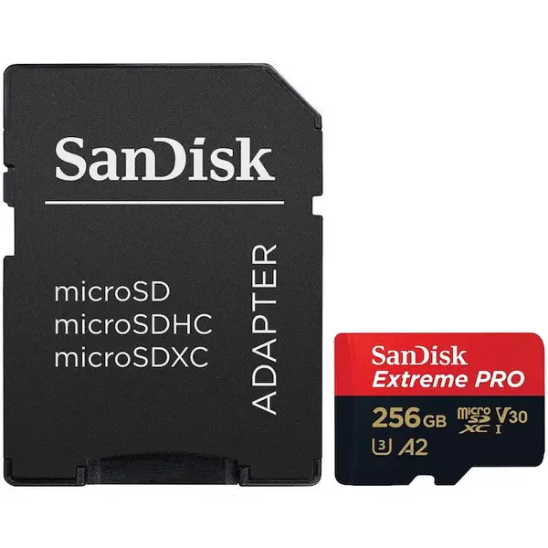 Sandisk Card de memorie SanDisk Extreme PRO microSDXC 256 GB, pana la 200MB/s & 140MB/s Read/Write speeds A2 C10 V30 UHS-I U3 + SD Adapter