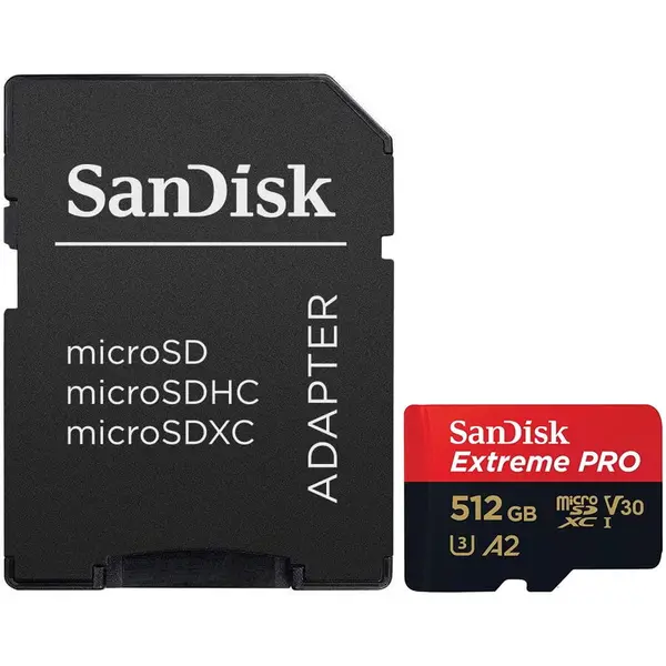 Sandisk Card de memorie SanDisk Extreme PRO microSDXC 512 GB, pana la 200MB/s & 140MB/s Read/Write speeds A2 C10 V30 UHS-I U3 + SD Adapter
