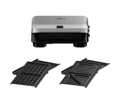 Sandwich-maker BRAUN SM5005, 800W, 2 seturi placi detasabile, invelis antiaderent premium (Argintiu/Negru)