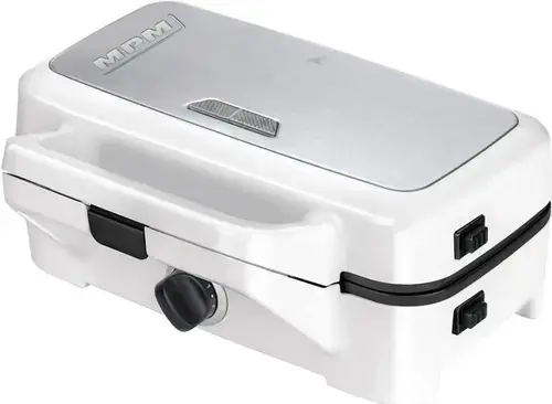 Sandwich Maker MPM MOP-33M, 1200 W, 3 Tipuri de placi Grill/ Sandwich/ Waffle, Placi antiaderente (Alb/Argintiu)