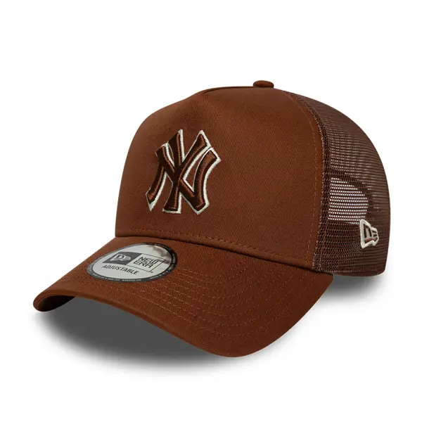 Sapca New Era MLB Outline New York Yankees 9FORTY E-Frame Trucker Adjustable Cap Brown