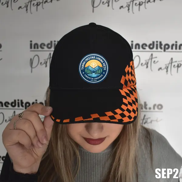 Sapca personalizata pentru adulti cu logo Tabara SEP2 Negru cu Portocaliu, GRAND PRIX