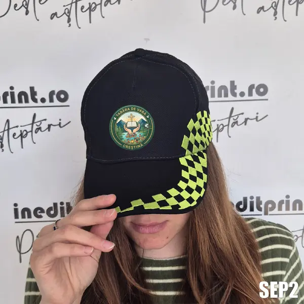 Sapca personalizata pentru adulti cu logo Tabara SEP2 negru cu verde, GRAND PRIX