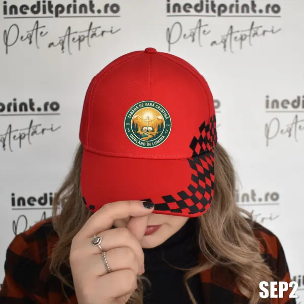 Sapca personalizata pentru adulti cu logo Tabara SEP2 ROSU CU NEGRU, GRAND PRIX