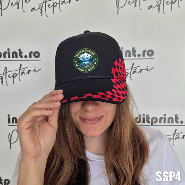 Sapca personalizata pentru adulti cu logo Tabara SSP4 NEGRU CU ROSU, GRAND PRIX