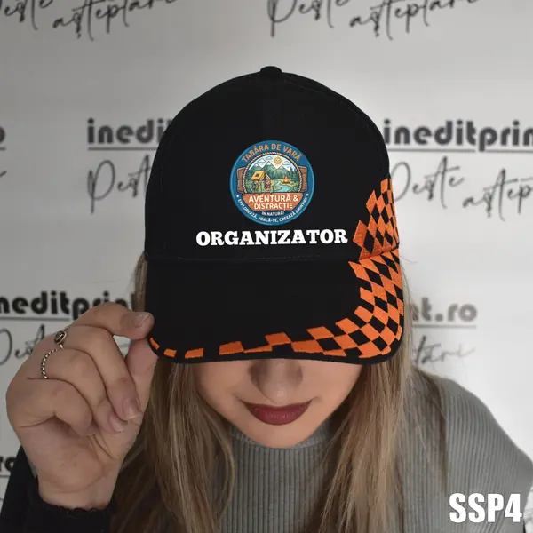 Sapca personalizata pentru adulti cu logo Tabara SSP4 Negru cu Portocaliu, GRAND PRIX
