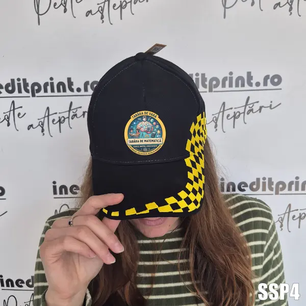 Sapca personalizata pentru adulti cu logo Tabara SSP4 NEGRU CU GALBEN, GRAND PRIX