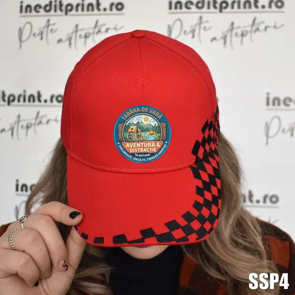Sapca personalizata pentru adulti cu logo Tabara SSP4 ROSU CU NEGRU, GRAND PRIX