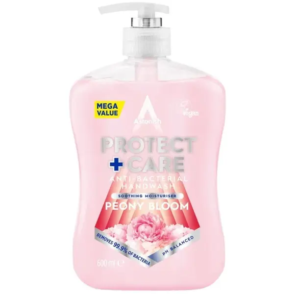 Sapun Lichid Antibacterian Protect+ Care Flori de Bujori, 600 ml, Astonish