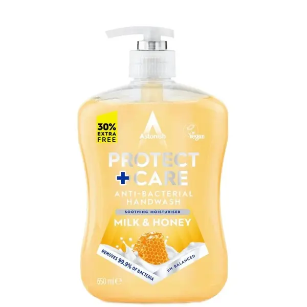 Sapun Lichid Antibacterian Protect+ Care Lapte si Miere, 600 ml, Astonish