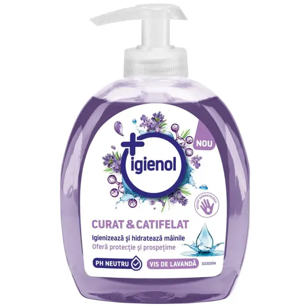 Sapun lichid pentru maini pH neutru parfum lavanda Igienol 300mL Sapun lichid pentru maini pH neutru parfum lavanda Igienol 300mL