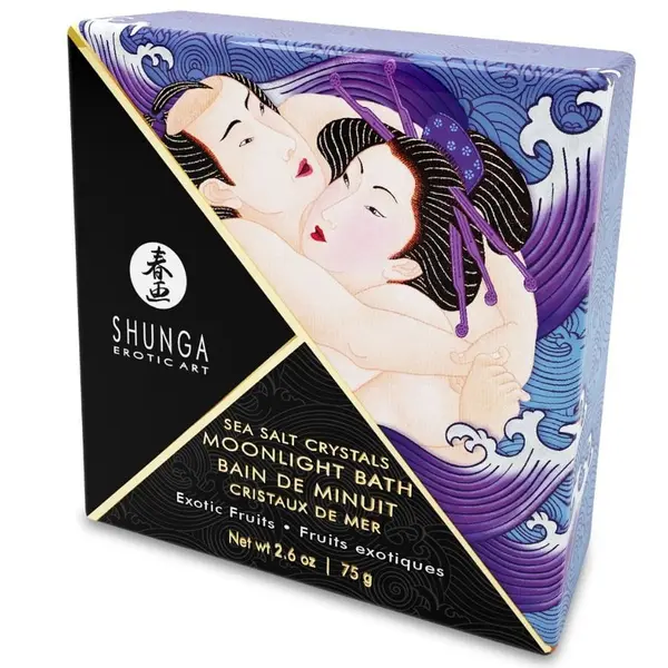 Sare de baie Shunga – Exotic Purple, cu aromă fructată, parfumată, pentru relaxare și stimulare senzuală, 75 g