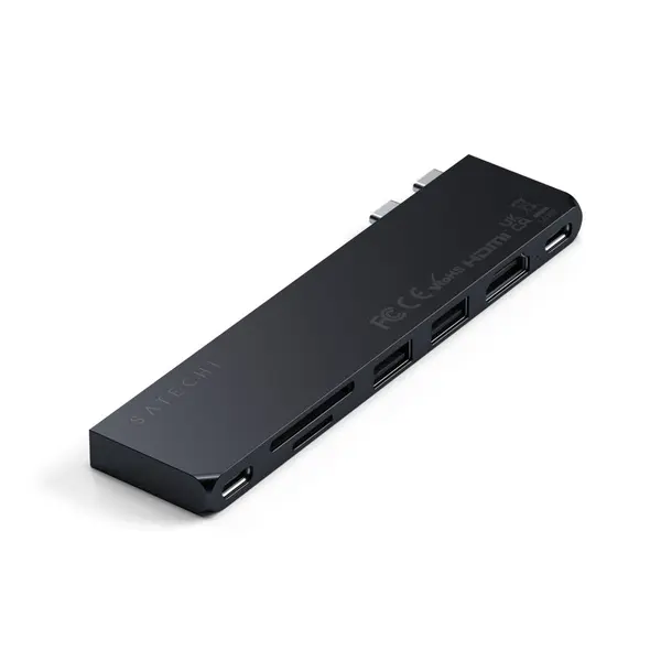 Satechi Hub Usb Satechi PRO hub slim pentru Macbook, 2 x USB A / Type C, 4K HDMI, SD/Micro SD, Negru