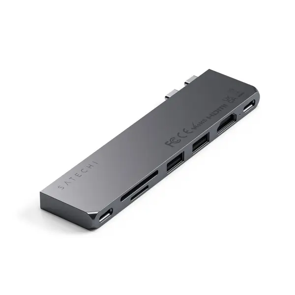 Satechi Hub Usb Satechi PRO hub slim pentru Macbook, 2 x USB A/ C, 4K HDMI, SD/Micro SD, Gri
