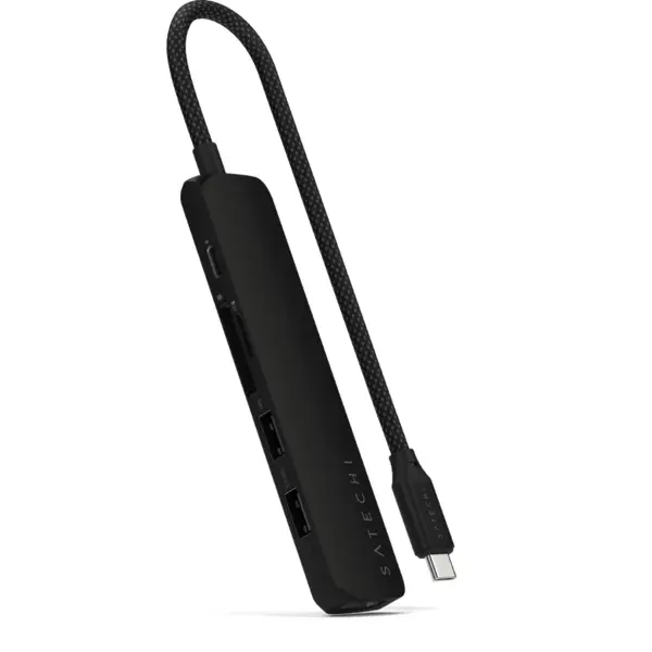 Satechi HUB USB Satechi Slim 6-in-1 ST-P6SK, USB-C PD 100 W, HDMI 4K, USB-A 3.2, USB-A 2.0, USB Type-C, Gigabit Ethernet, Negru