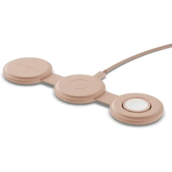 Satechi Incarcator Wireless 3 in 1 pliabil Qi2, pentru dispozitivele Apple, Magsafe, Statie de incarcare pentru Iphone, AppleWatch, AirPods, Samsung, OnePlus, Roz