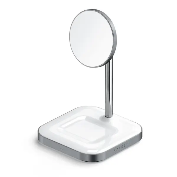 Satechi Incarcator Wireless Satechi Aluminium 2-in-1 Magnetic ST-WMCS2M pentru Apple iPhone Serie 12 si AirPods (Alb)