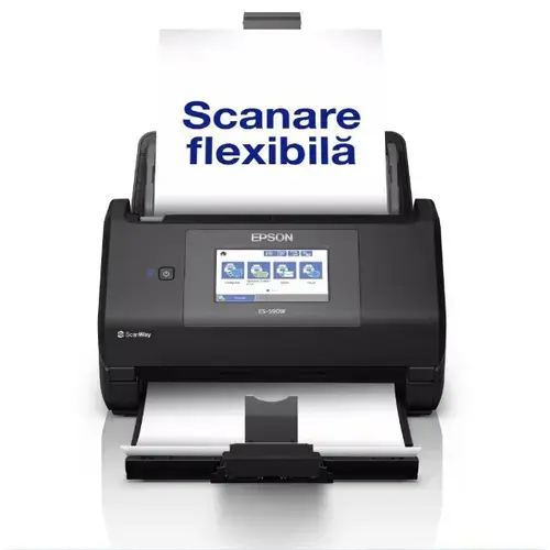 Scanner documente Epson WorkForce ES-590W, Wireless, Duplex A4 45ppm 90ipm, ADF 100 coli, Touchscreen, Wi-Fi, USB 3.2, ScanWay, OCR Cloud pentru Business si Office, Negru