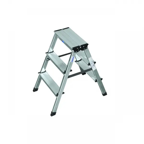 Scara dubla cu trepte pe doua parti din aluminiu, Krause, Monto "Dopplo", 2.20m inaltime lucru, 2x3 trepte, pliabila