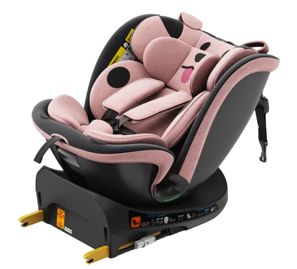 Scaun auto Buf Boof B-Joy Deluxe PinkDog iSize cu isofix, pozitie somn 155 grade, rotativ 360 grade, 40-150 cm
