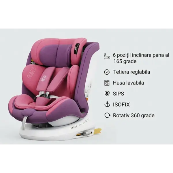 Scaun auto Buf Boof P100 UnicornPink, i-size R129, rotativ 360, isofix, 40-150 cm, 0-36 kg