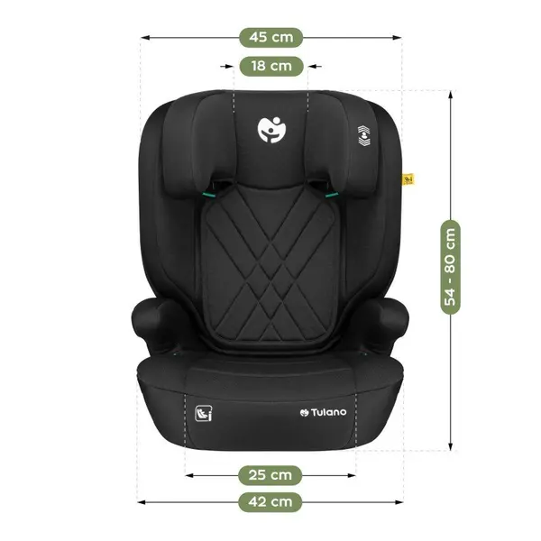 Scaun auto copii cu isofix 2in1 I-Size Tulano Joy 45 Black 100-150 cm cu spatar detasabil,certificat ECE R129,tetiera reglabila 14 pozitii, sistem protectie impact lateral SIP,2 parasolare auto incluse