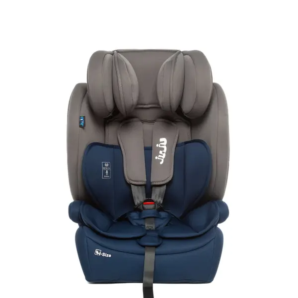 Scaun auto i-Size Juju Safe Rider Gri-Bleumarin, 76-150 cm, convertibil in inaltator, tetiera reglabila, cotiere, pernute moi, husa detasabila