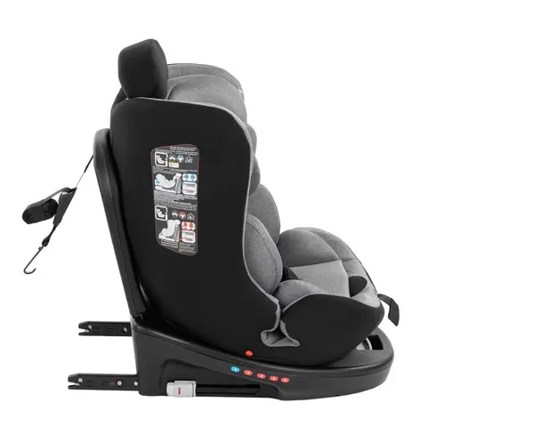 Scaun auto i-SIZE KikkaBoo i-SAFE Light Grey pentru copii cu inaltimea 40-150 cm,fixare cu isofix,tetiera reglabila,sezut rotativ cu pozitie e somn,spatar reglabil 4 pozitii,pernuta reductor si husa detasabila