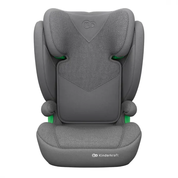 Scaun auto KinderKraft Junior Fix 2 Plus Grey 100x150 cm, cu isofix, protectie SPS, tetiera reglabila, husa Air Flow
