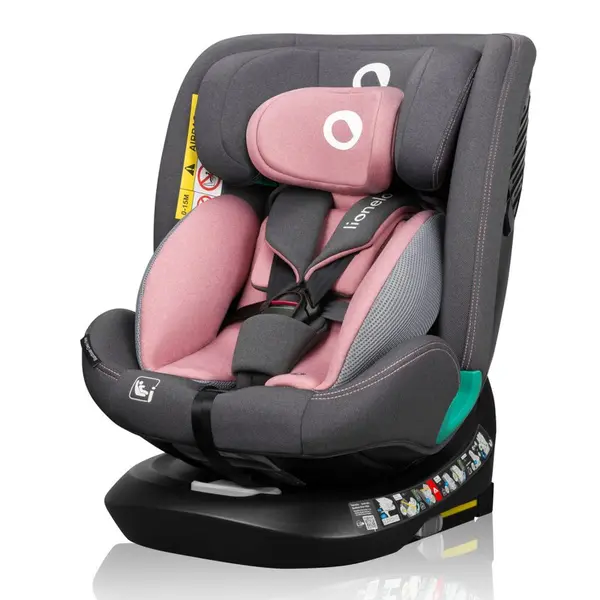 Scaun auto, Lionelo, Bastiaan One i-Size, 4 in 1, Protectie laterala, Cu spatar inclinabil in 4 pozitii, Cu tetiera reglabila in 13 pozitii, Rotire 360 grade, Top Tether, 0-36 Kg, 40-150 cm, Cu Isofix, Conform cu ECE R129, Roz