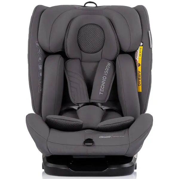 Scaun auto pentru copii Chipolino Techno iGrow Charcoal, I-Size, 40-150 cm, cu sistem Isofix si sezut rotativ