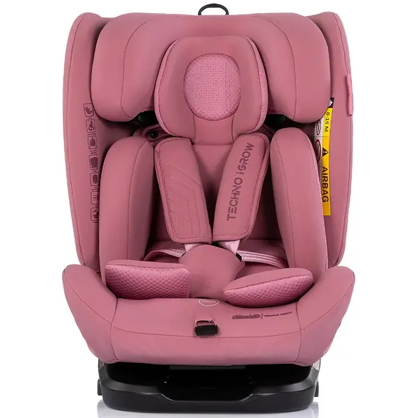 Scaun auto pentru copii Chipolino Techno iGrow Powder Pink, I-Size, 40-150 cm, cu sistem Isofix si sezut rotativ