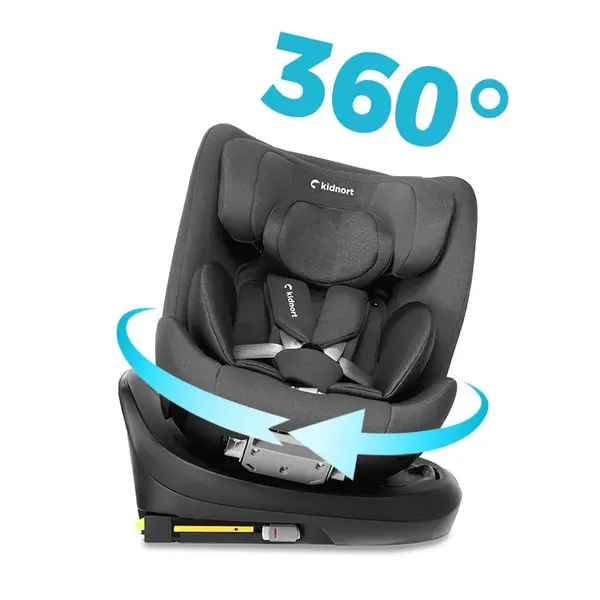 Scaun auto pentru copii, Kidnort, cu isofix, rotativ 360, i-Size R129, cu picior stabilizator si tetiera reglabila, 40-150 cm, dimensiune 46.5 x 35 x 56 cm, Radjur Blue