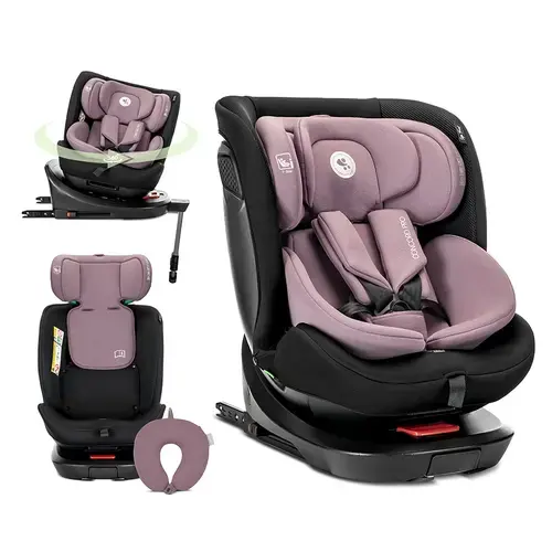 Scaun auto pentru copii Lorelli Concord Pro, Isofix, picior de sprijin, rotativ 360, cu perna de calatorie, 40-150 cm, 0 luni-12 ani, Roz