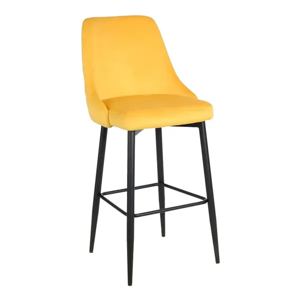Scaun bar Zedna, Catifea Galbena, Picioare metal, Negru, 52x57x111 cm