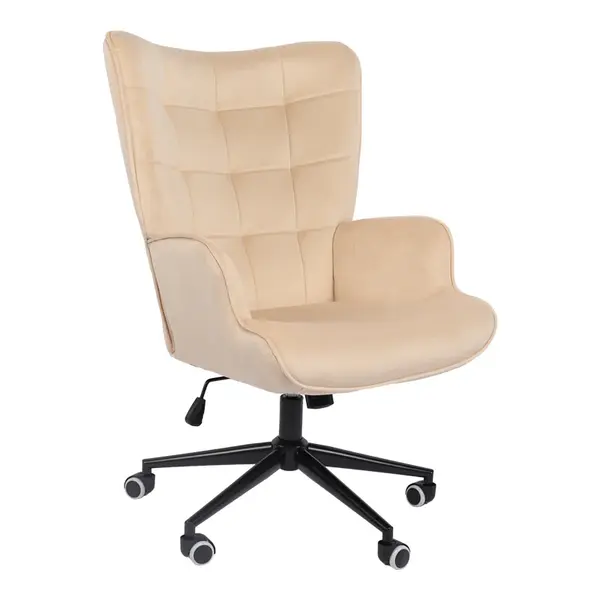Scaun birou directorial rotativ Lobima, Crema, Velvet, Bej, 68x71x105-112 cm