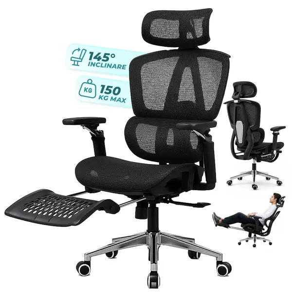 Scaun birou ergonomic Timebox, 360°, 9D armrest, 8D tetiera, Negru - Default Title
