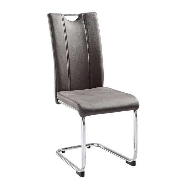 Scaun Bucatarie din metal, textil, culoare crom, gri închis