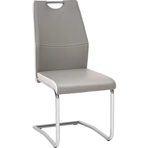 Scaun Bucatarie din metal, textil, gri, alb, culoare crom