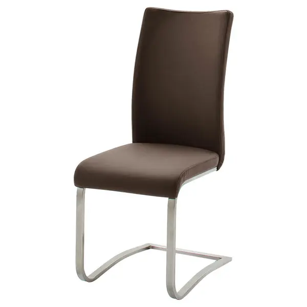 Scaun Cantilever din metal, piele, maro, culoare inox