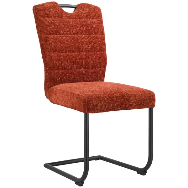 Scaun Cantilever din metal, textil, negru, coniac