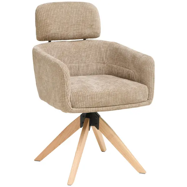 Scaun Cu Brațe din lemn, metal, textil, bej