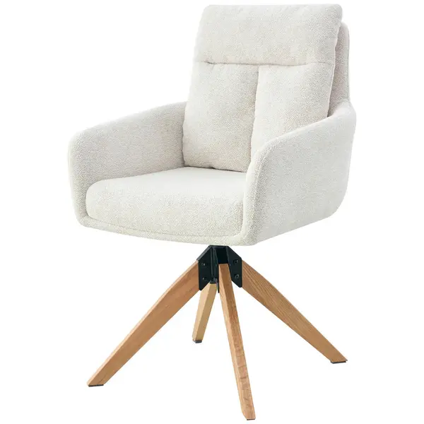 Scaun Cu Brațe din lemn, metal, textil, crem