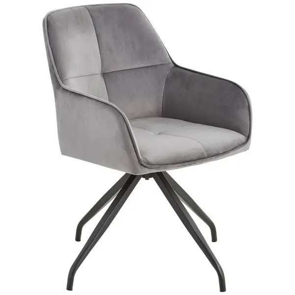 Scaun Cu Brațe din lemn, metal, textil, gri, negru