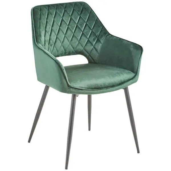 Scaun Cu Brațe din lemn, metal, textil, negru, verde închis