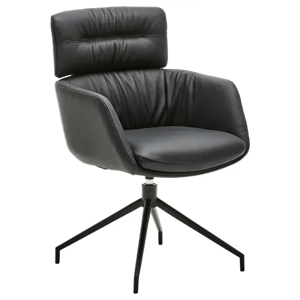 Scaun Cu Brațe din metal, piele, negru