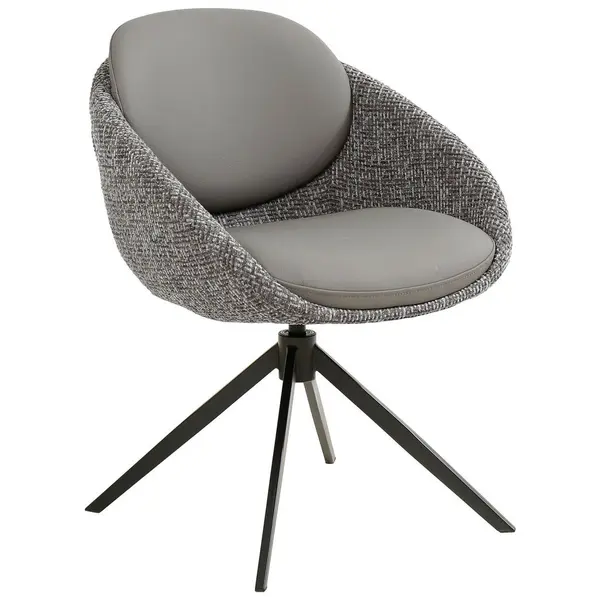 Scaun Cu Brațe din metal, textil, piele, gri, negru, kaki
